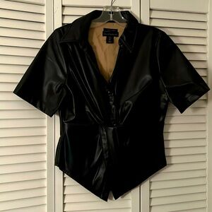 Vegan Leather Twist Front Shirt